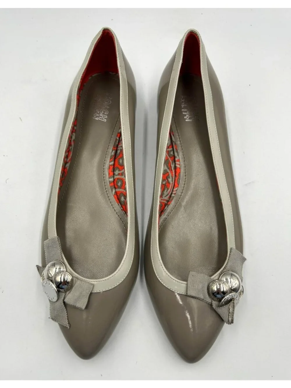 NWOB Coach Women's Gray Patent Leather Trina Button Bow Ballets Flats Sz 10 3368 - Picture 7 of 16